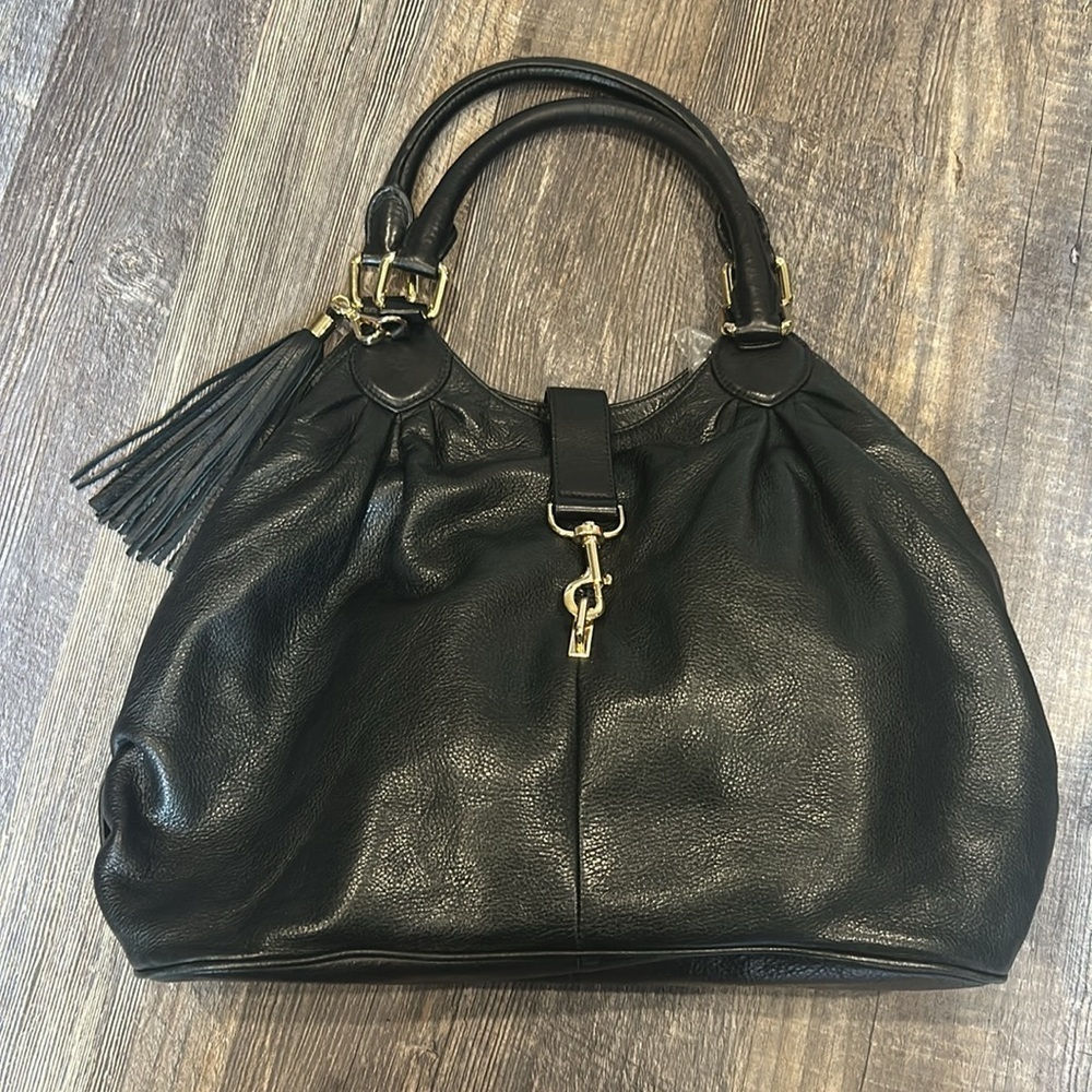 Saks Black Alexa Huge Ruched Leather Tote